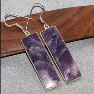 Lepidolite Gemstone 925 Sterling Silver Handmade Drop Dangle Earrings